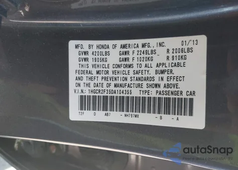 2013 Honda Accord Lx from USA, damaged, VIN 1HGCR2F35DA104355